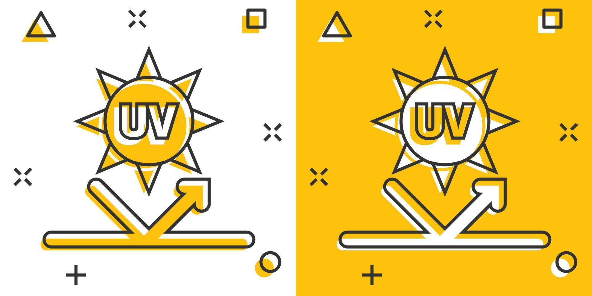 uv radiazione icona nel comico stile. ultravioletto cartone animato vettore illustrazione su bianca isolato sfondo. solare protezione spruzzo effetto attività commerciale concetto.