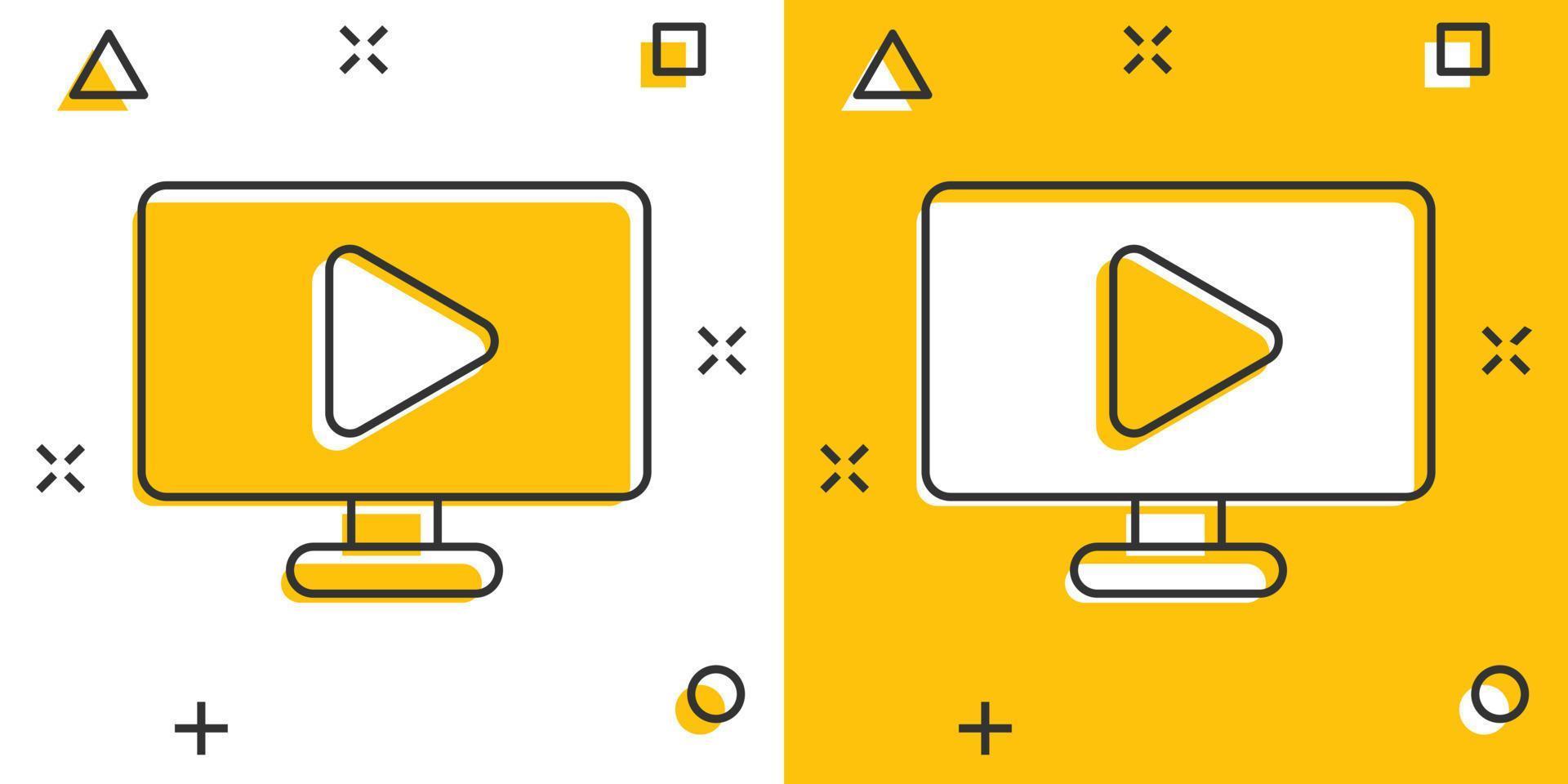 tv schermo icona nel comico stile. video cartone animato vettore illustrazione su bianca isolato sfondo. computer tenere sotto controllo spruzzo effetto attività commerciale concetto.