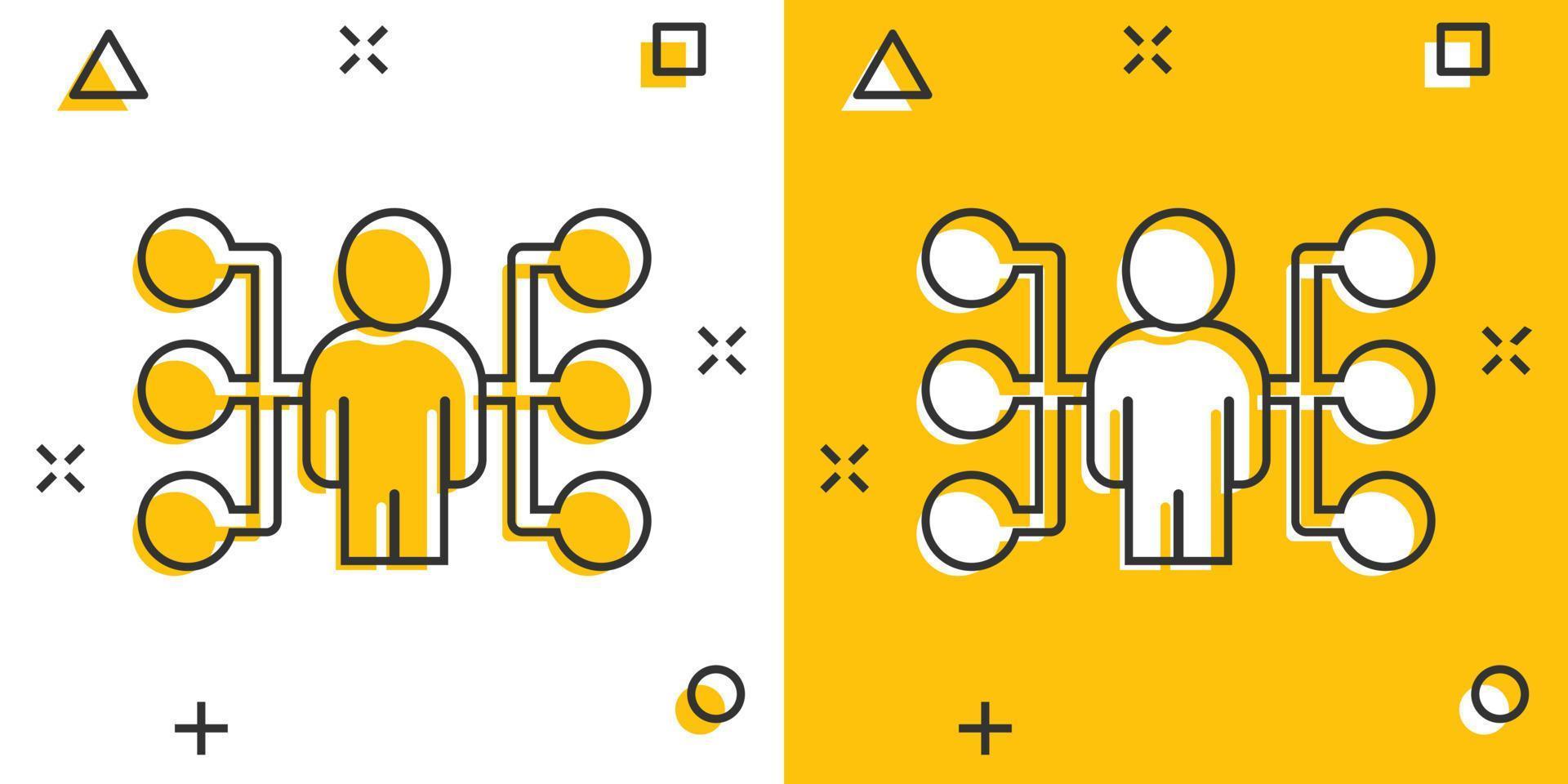 aziendale organizzazione grafico persone vettore icona nel comico stile. persone cooperazione cartone animato illustrazione su bianca sfondo. lavoro di squadra spruzzo effetto attività commerciale concetto.