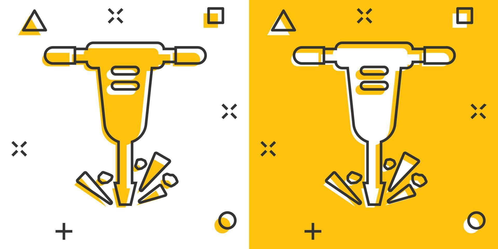 martello pneumatico icona nel comico stile. demolire pacchetto vettore illustrazione su bianca isolato sfondo. distruggere spruzzo effetto attività commerciale concetto.