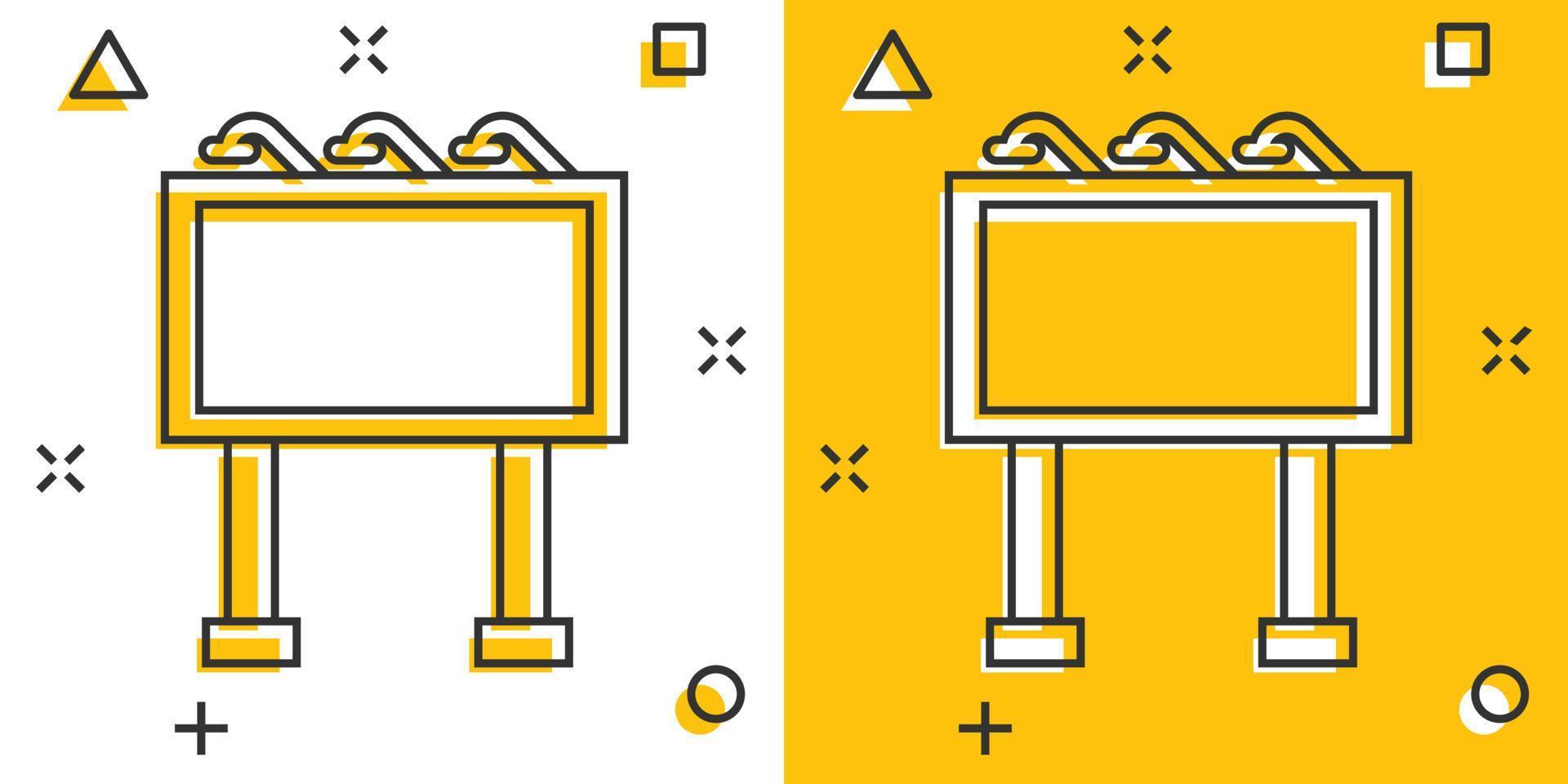 tabellone icona nel comico stile. citylight Schermo cartone animato vettore illustrazione su bianca isolato sfondo. bandiera cartellone spruzzo effetto attività commerciale concetto.