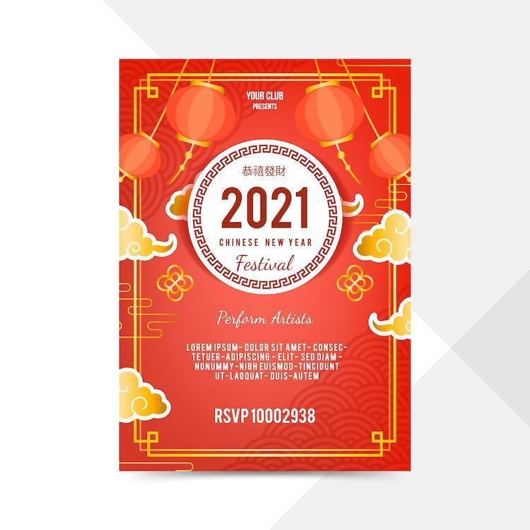 poster del festival del capodanno cinese rosso e oro vettore