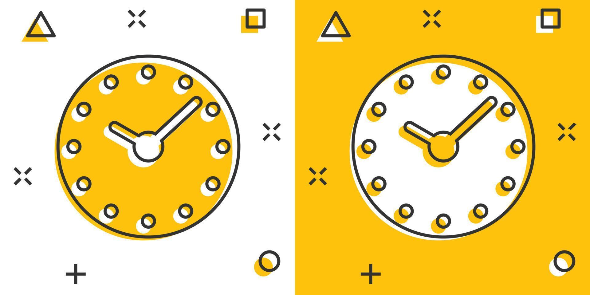 orologio icona nel comico stile. orologio cartone animato vettore illustrazione su bianca isolato sfondo. Timer spruzzo effetto attività commerciale concetto.