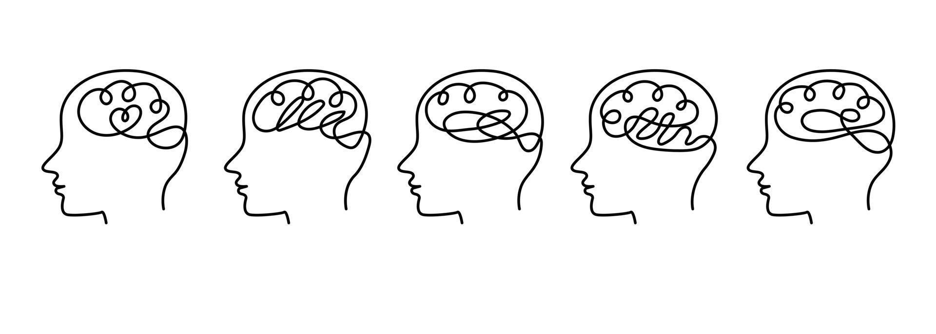 illustrazione di testa e cervello mano disegnato nel continuo linea stile. vettore
