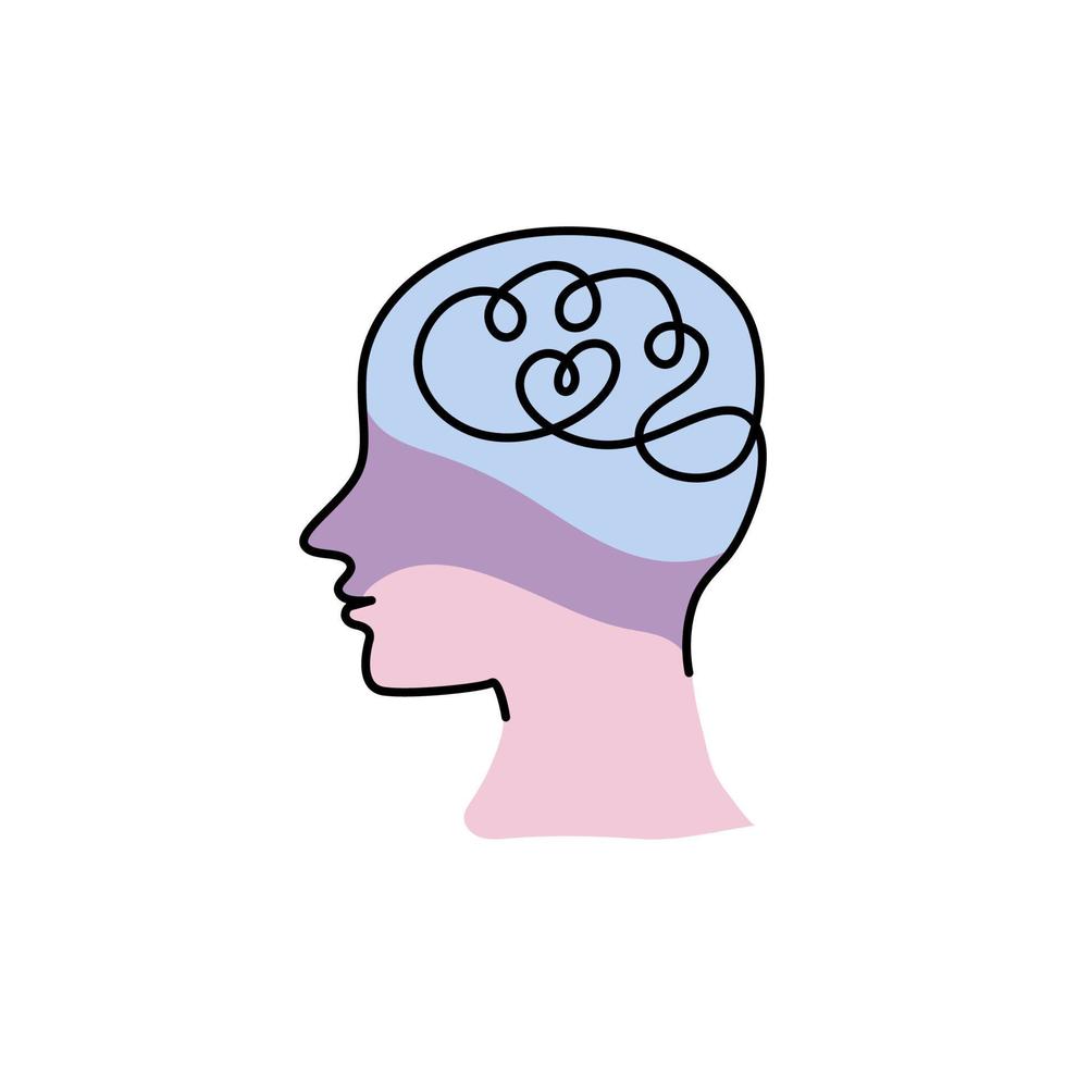 illustrazione di testa e cervello mano disegnato nel continuo linea stile. vettore