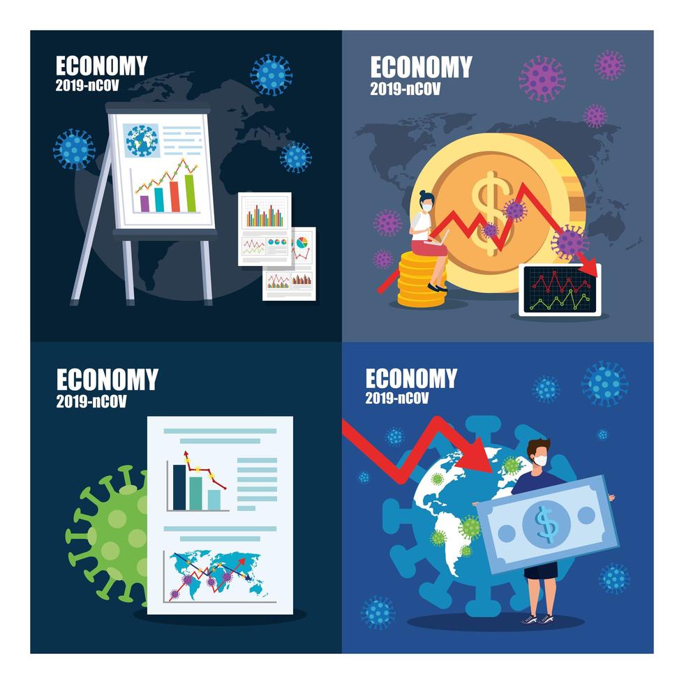 impostare banner di impatto sull'economia entro il 2019 ncov con icone vettore