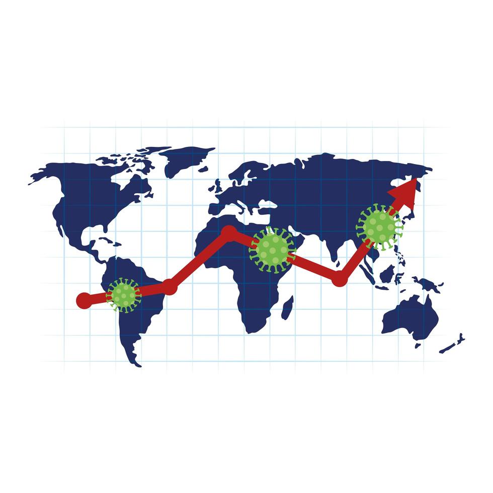 variazione del mercato azionario di covid 19 con mappa del mondo vettore