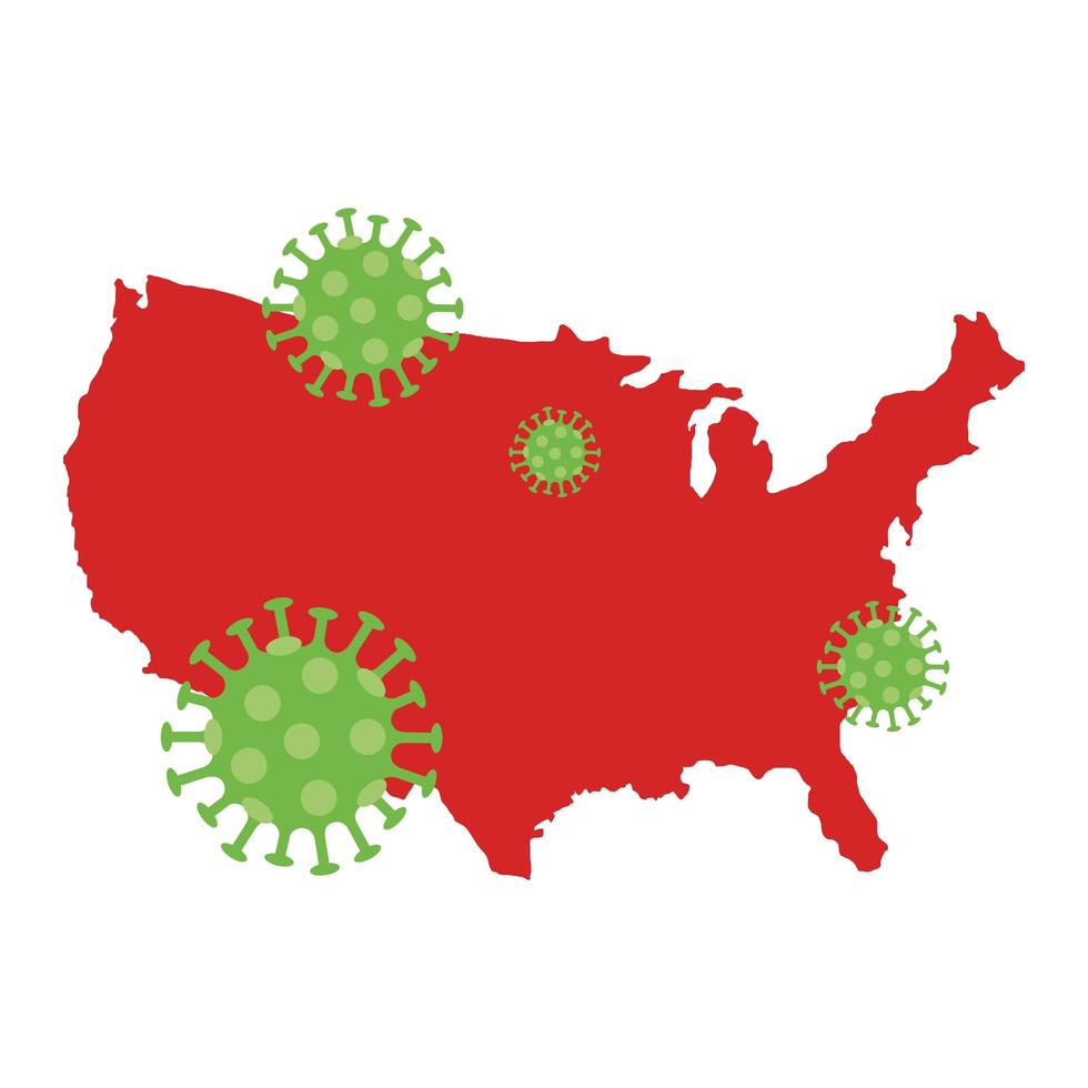 mappa degli Stati Uniti con particelle covid19 vettore