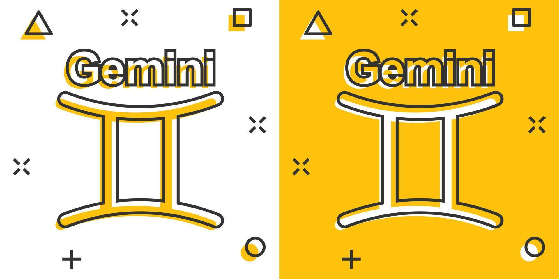 vettore cartone animato Gemelli zodiaco icona nel comico stile. astrologia cartello illustrazione pittogramma. Gemelli oroscopo attività commerciale spruzzo effetto concetto.