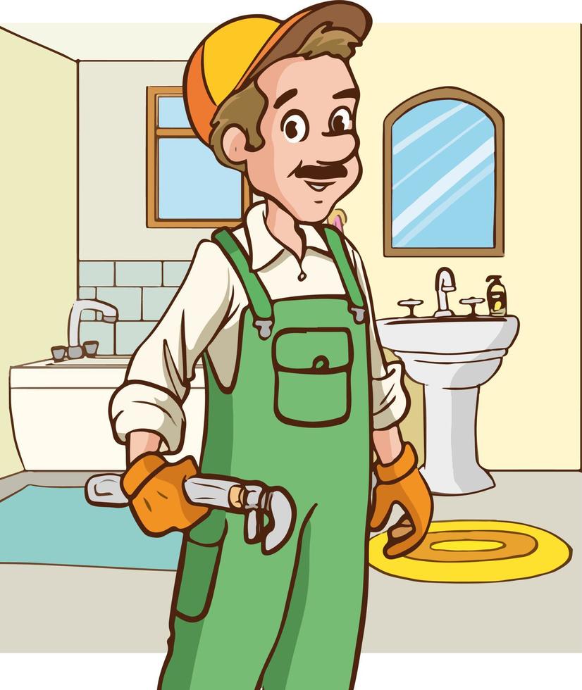 idraulico riparatore cartone animato vettore illustrazione