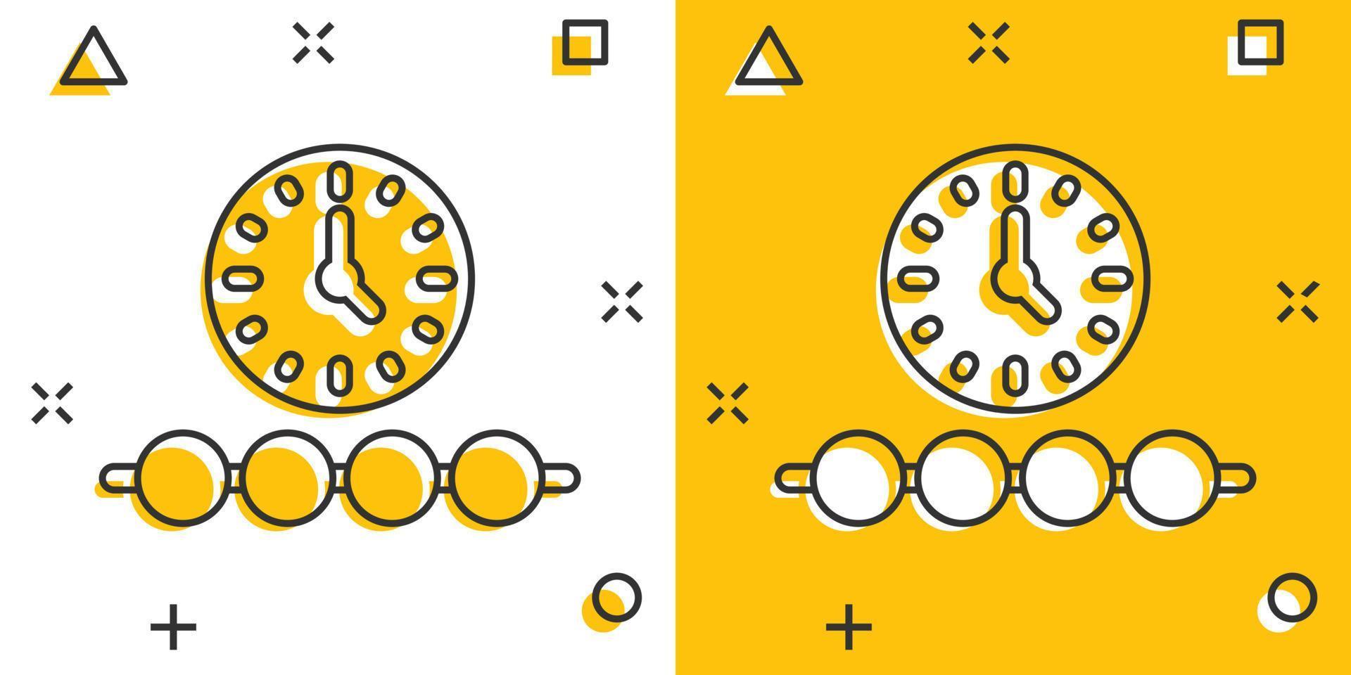 sequenza temporale icona nel comico stile. progresso cartone animato vettore illustrazione su bianca isolato sfondo. diagramma spruzzo effetto attività commerciale concetto.