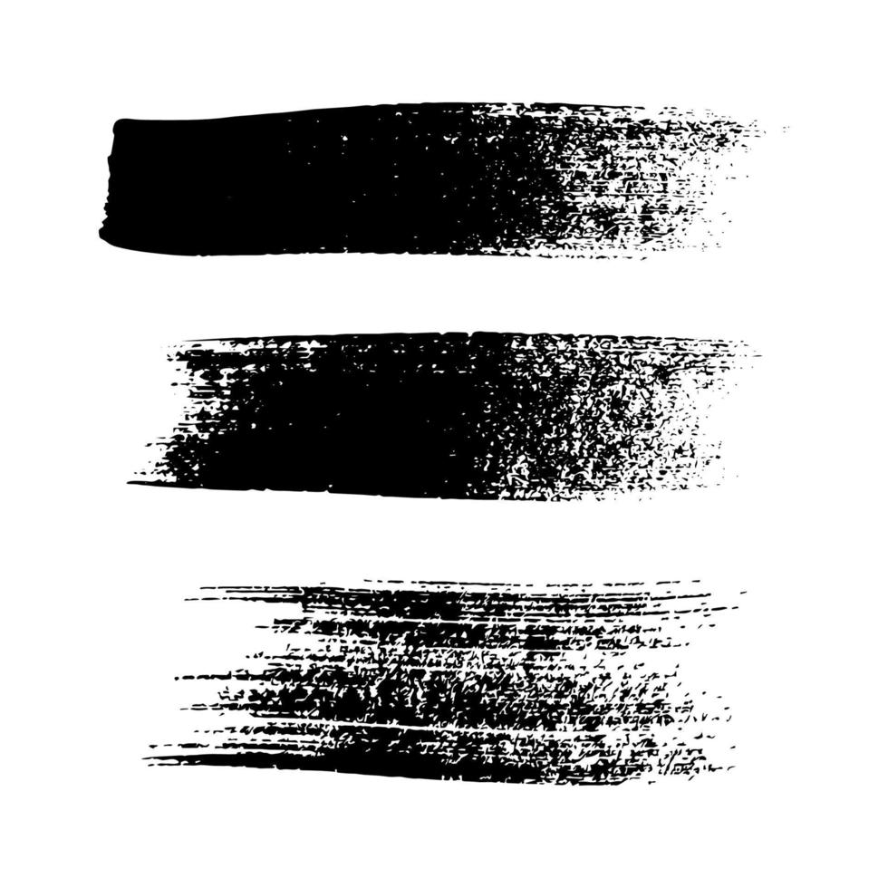 impostato di tre nero spazzola colpi. mano disegnato inchiostro macchie isolato su bianca sfondo. vettore illustrazione