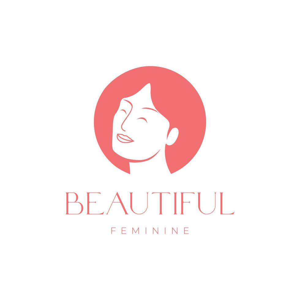 bellissimo donne viso corto capelli Sorridi acconciatura cura salone femminile logo design vettore icona illustrazione modello