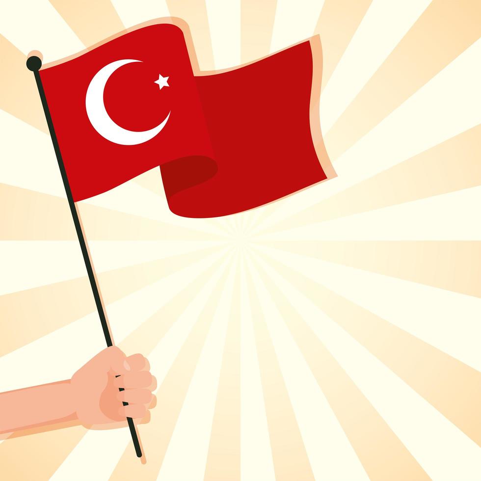 mano sventolando la bandiera della Turchia vettore