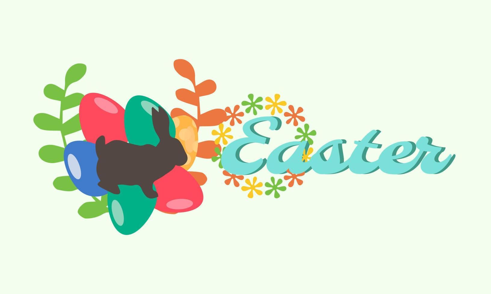 contento Pasqua striscione. di moda Pasqua design con tipografia, mano dipinto colpi e punti, uova, coniglietto orecchie, nel pastello colori vettore