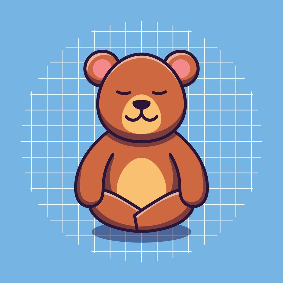 carino orso personaggio Meditare cartone animato vettore illustrazione