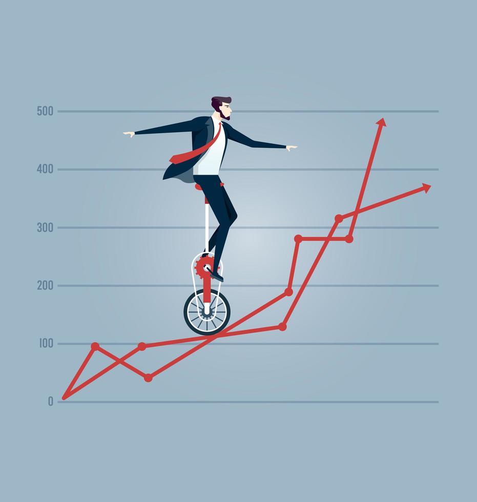 uomo d'affari in equilibrio sui grafici - concetto di affari vettore