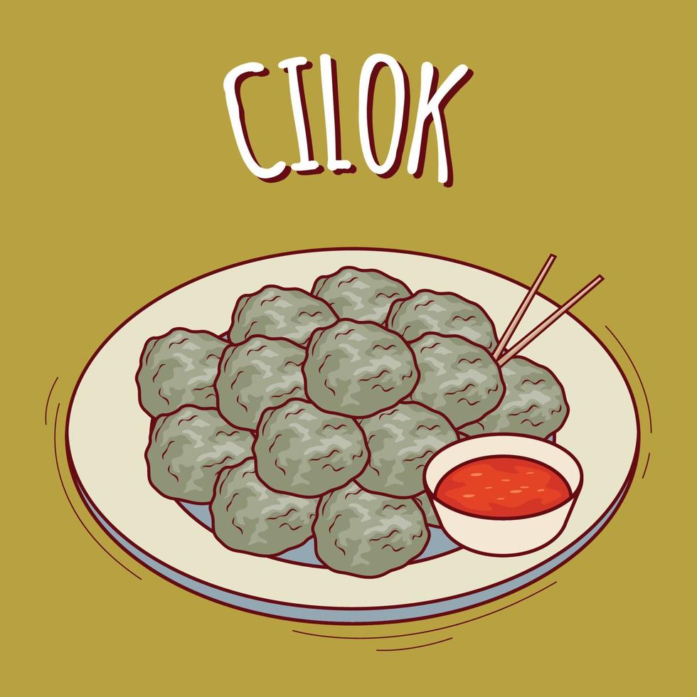 cilok illustrazione indonesiano cibo con cartone animato stile vettore