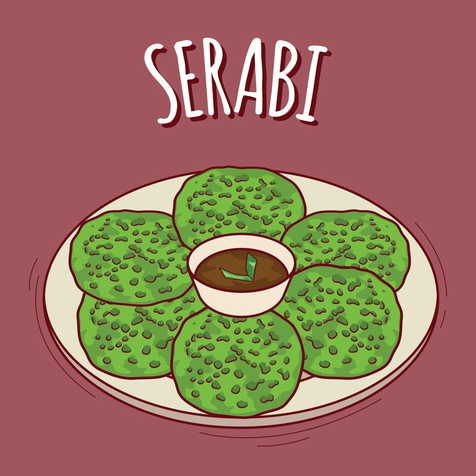 serabi illustrazione indonesiano cibo con cartone animato stile vettore