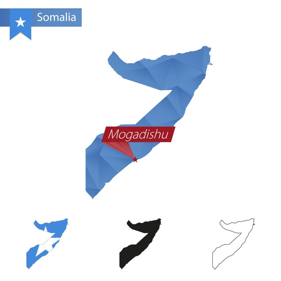 Somalia blu Basso poli carta geografica con capitale mogadiscio. vettore