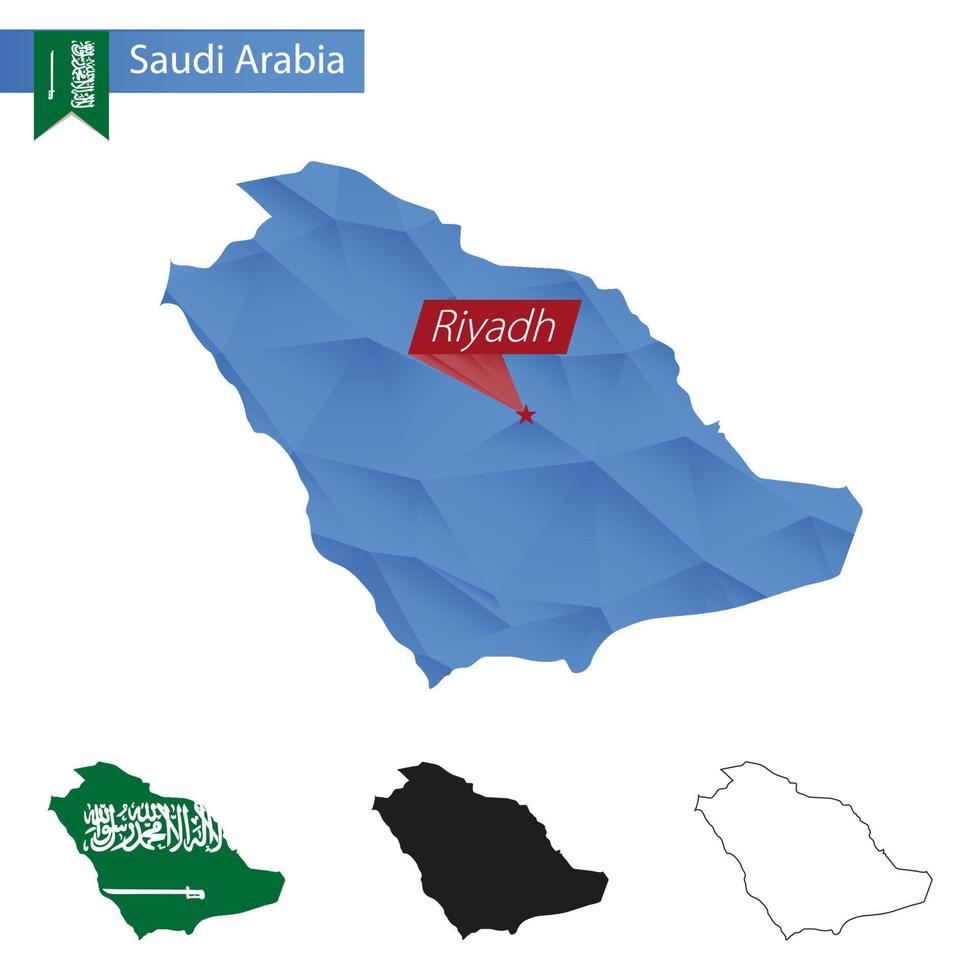 Arabia arabia blu Basso poli carta geografica con capitale riyad. vettore