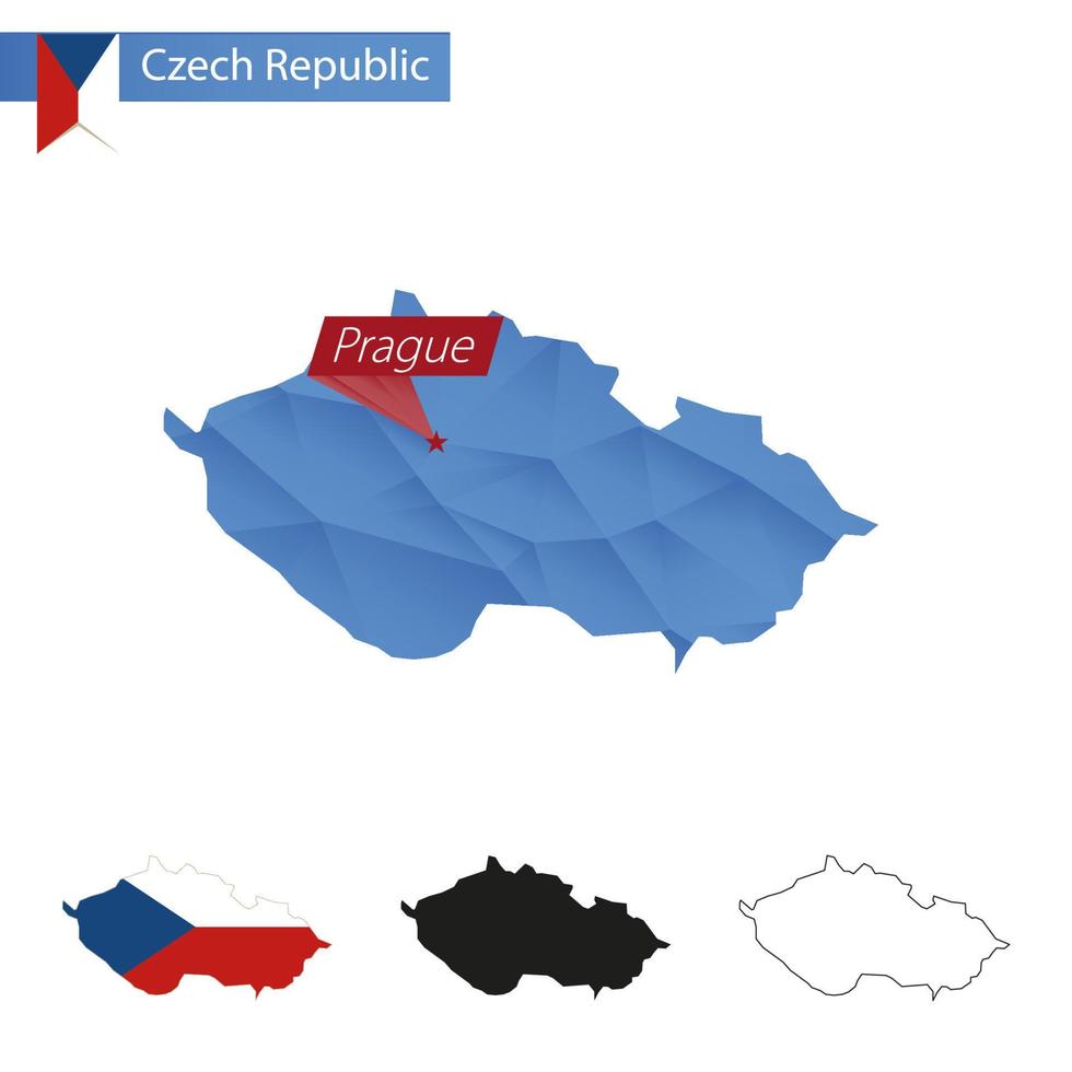 ceco repubblica blu Basso poli carta geografica con capitale Praga. vettore