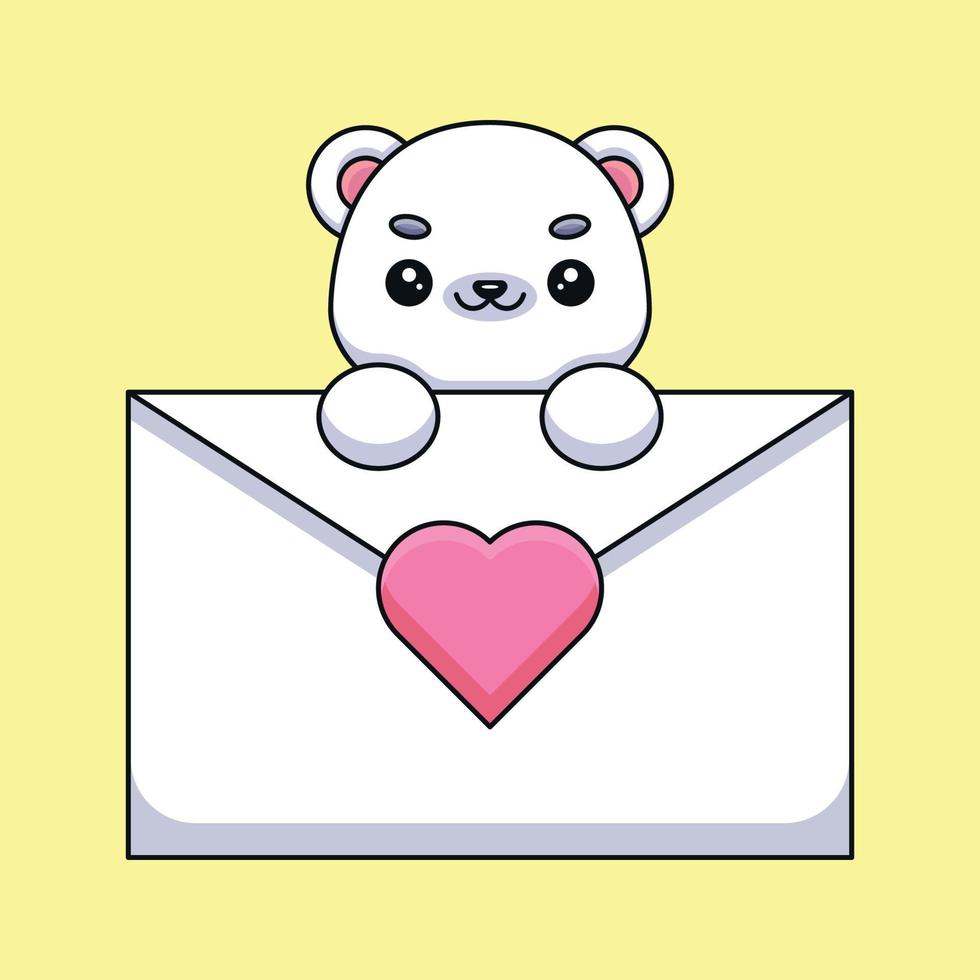 carino polare orso Tenere un' amore lettera cartone animato portafortuna scarabocchio arte mano disegnato schema concetto vettore kawaii icona illustrazione