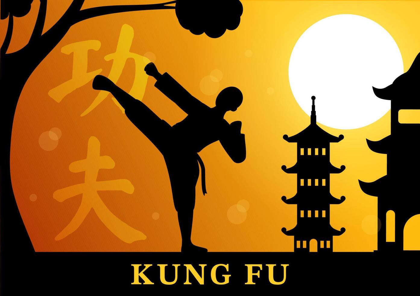 kung fu illustrazione con persone mostrando Cinese sport marziale arte nel piatto cartone animato mano disegnato per ragnatela bandiera o atterraggio pagina modelli vettore