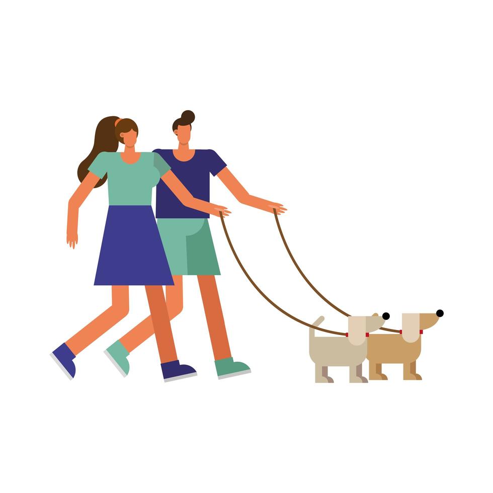 giovani coppie che camminano con il cane vettore