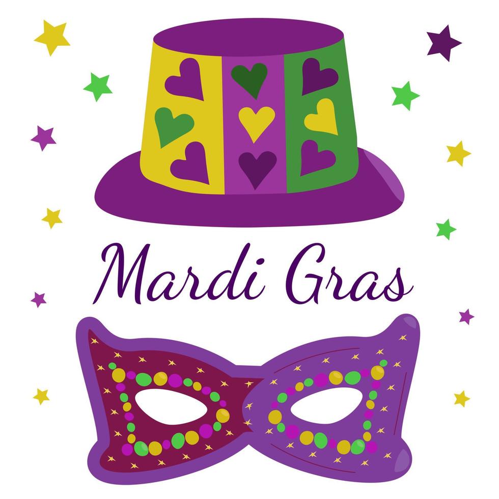 celebrazione saluto carta con tradizionale mardi gras simboli vettore
