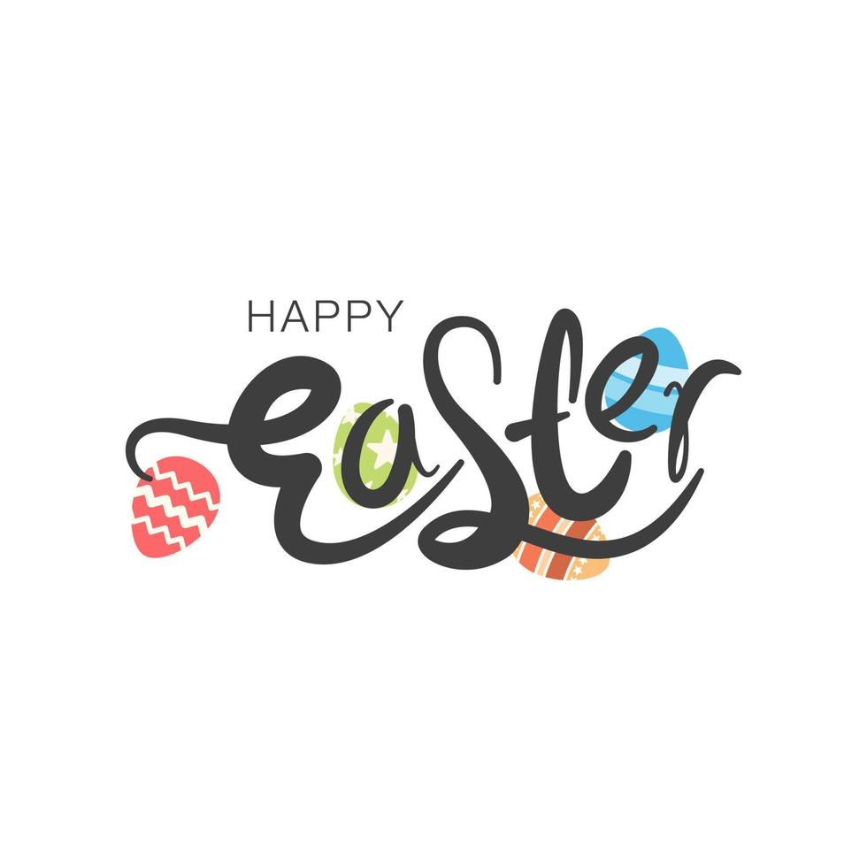 Pasqua nero lineare lettering con decorato uova. mano disegnato elegante vettore calligrafia. design per vacanza modello saluto carta e invito di il contento Pasqua giorno.