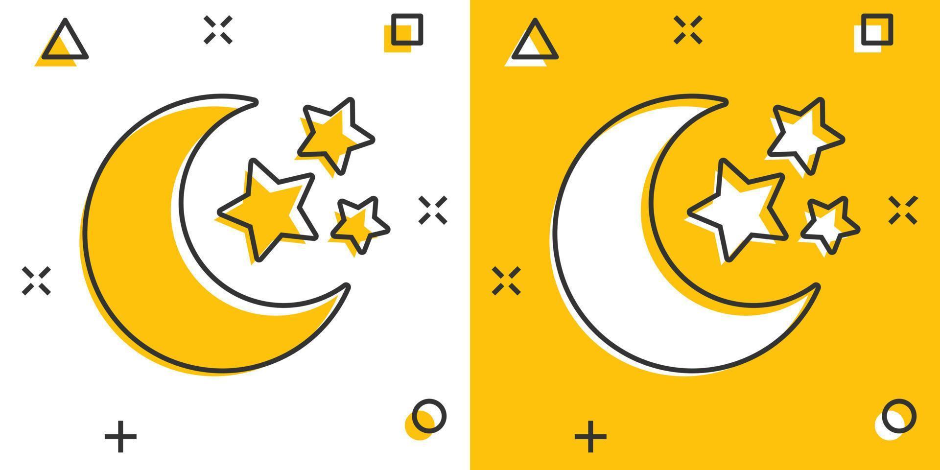 vettore cartone animato ore notturne Luna e stelle icona nel comico stile. lunare notte concetto illustrazione pittogramma. Luna attività commerciale spruzzo effetto concetto.