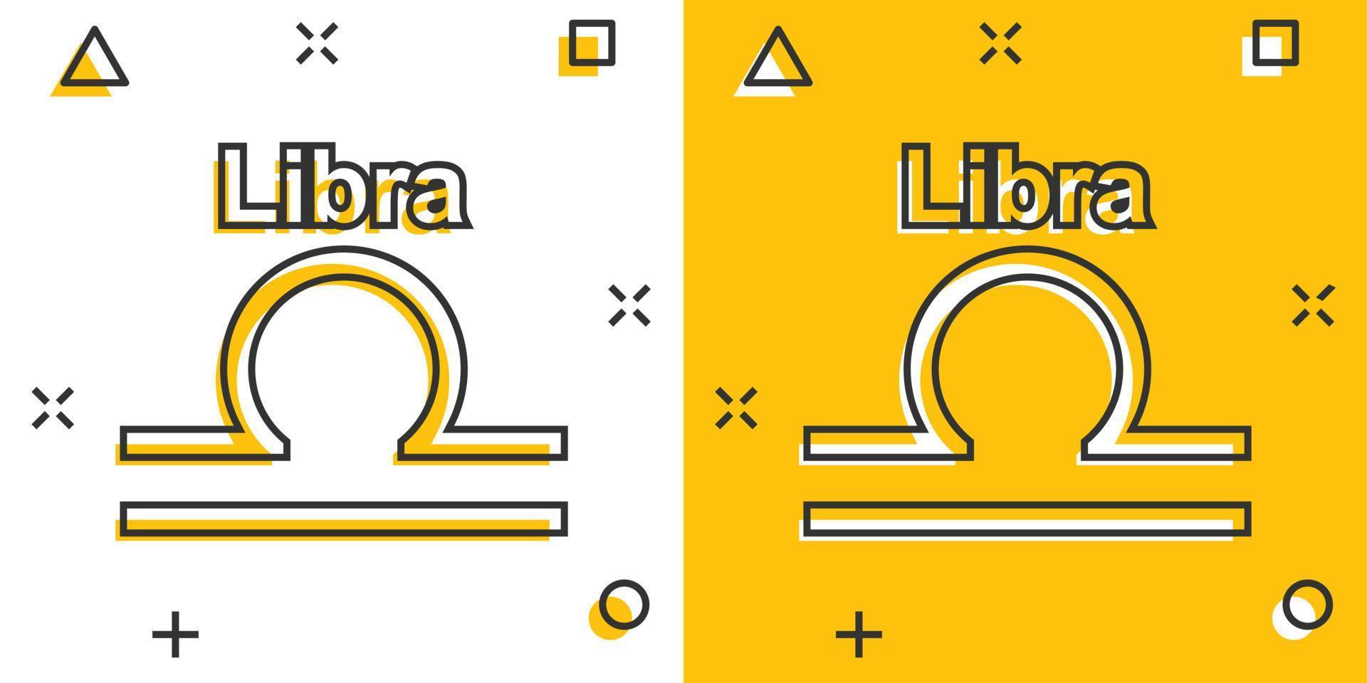 vettore cartone animato Libra zodiaco icona nel comico stile. astrologia cartello illustrazione pittogramma. Libra oroscopo attività commerciale spruzzo effetto concetto.