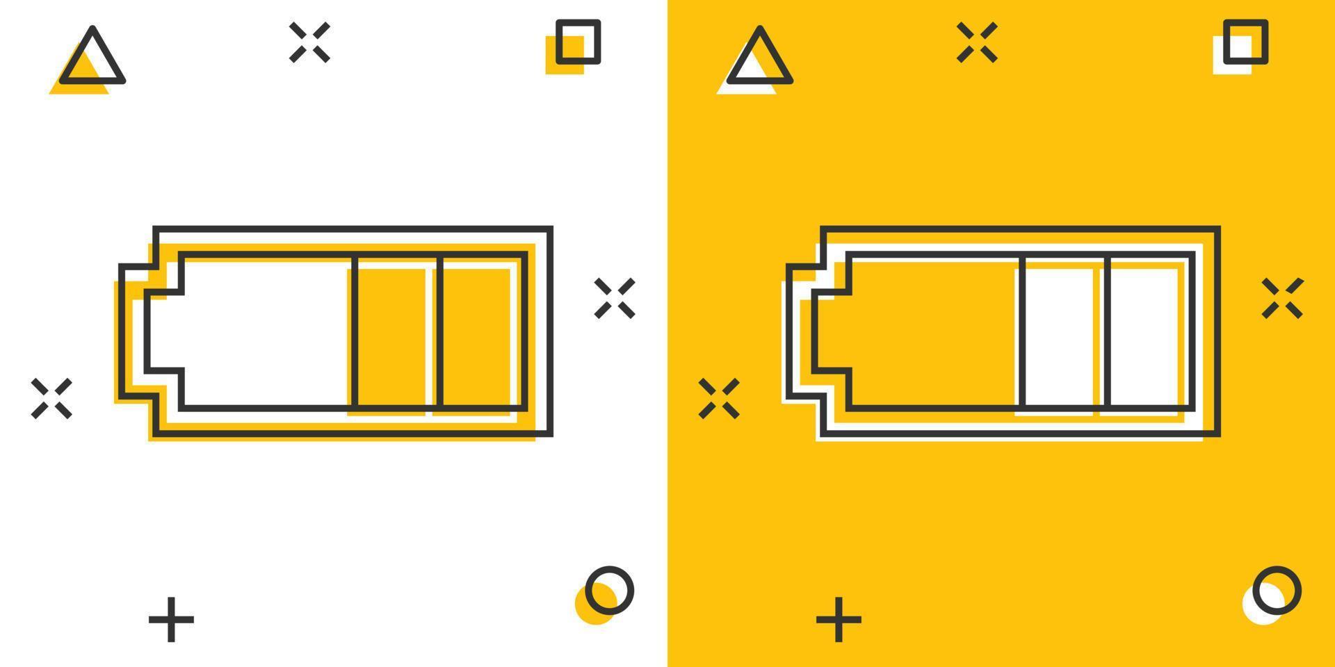 vettore cartone animato batteria caricare livello indicatore cartello icona nel comico stile. batteria cartello illustrazione pittogramma. accumulatore attività commerciale spruzzo effetto concetto.