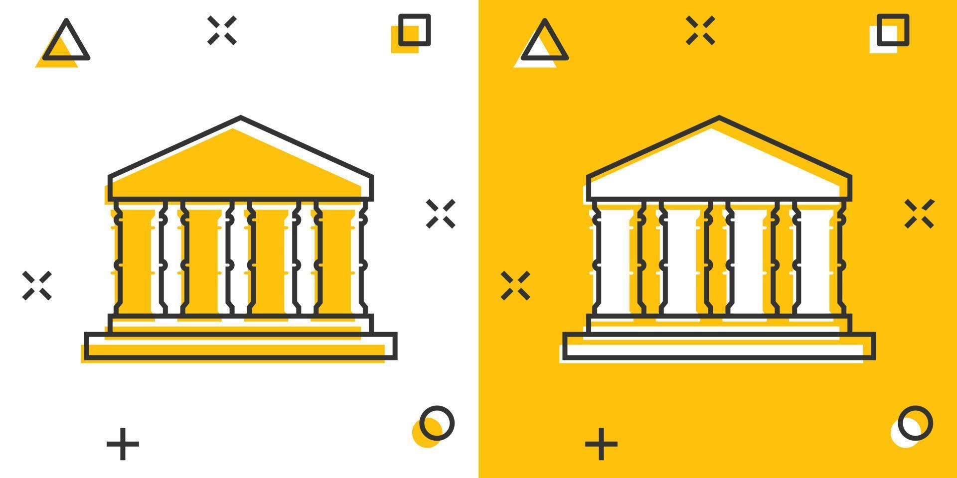 banca edificio icona nel comico stile. governo architettura vettore cartone animato illustrazione pittogramma. Museo esterno attività commerciale concetto spruzzo effetto.