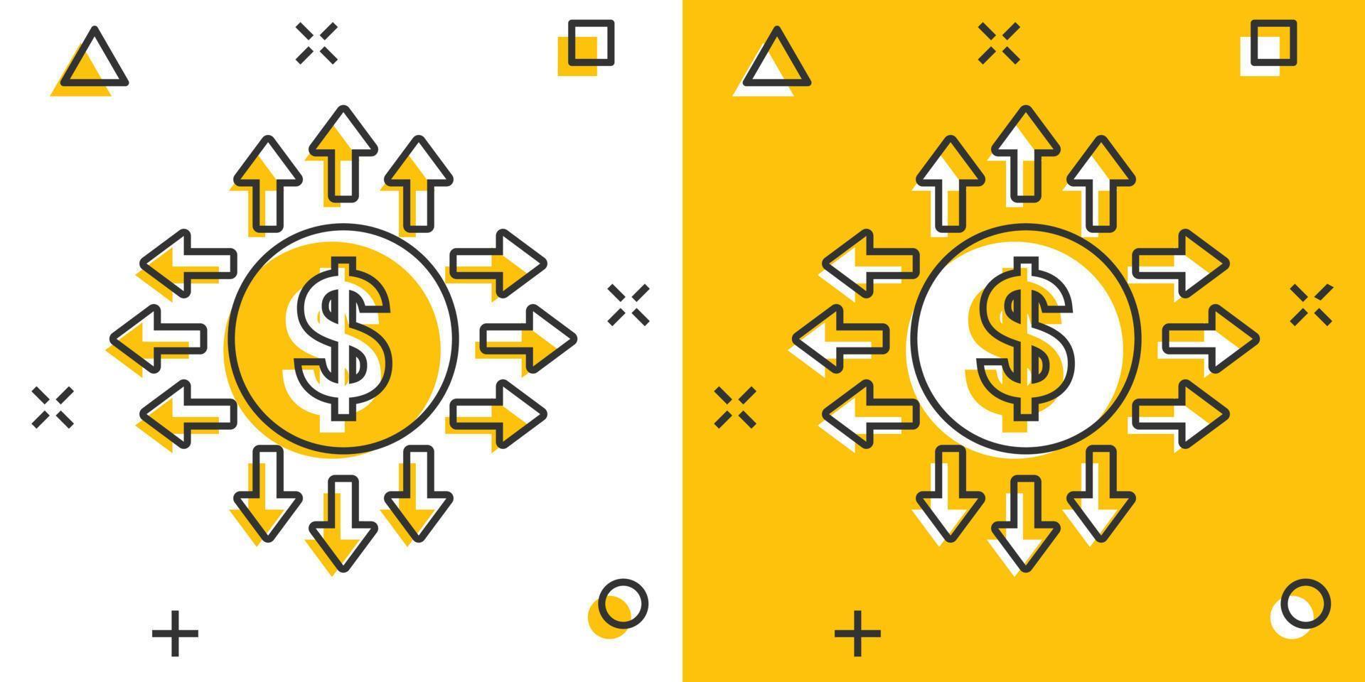 crescita freccia icona nel comico stile. reddito cartone animato vettore illustrazione su bianca isolato sfondo. aumentare spruzzo effetto attività commerciale concetto.