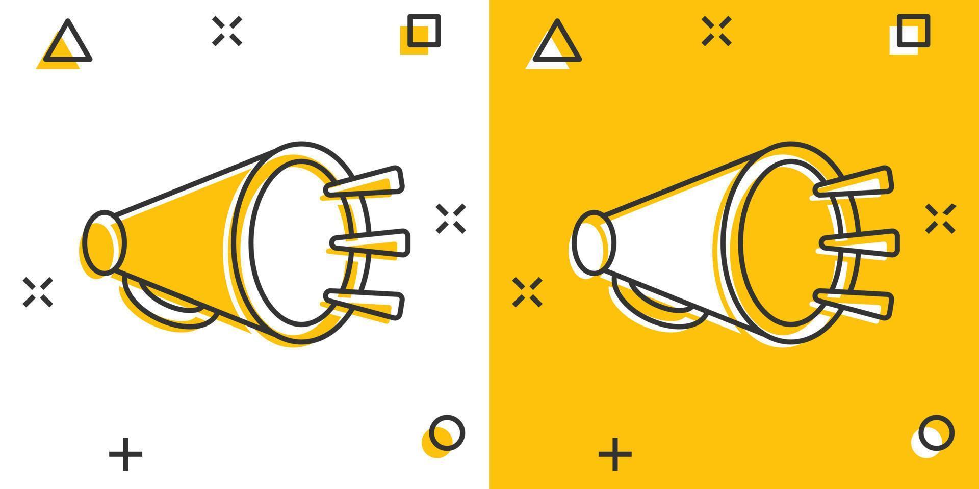 megafono altoparlante icona nel comico stile. megafono vettore cartone animato illustrazione su bianca isolato sfondo. urlare annuncio attività commerciale concetto spruzzo effetto.