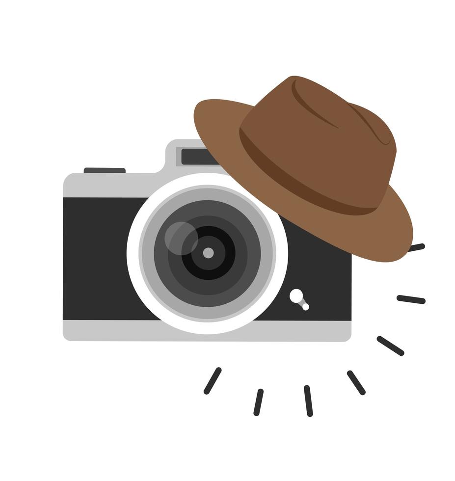 vettore della fotocamera con cappello marrone