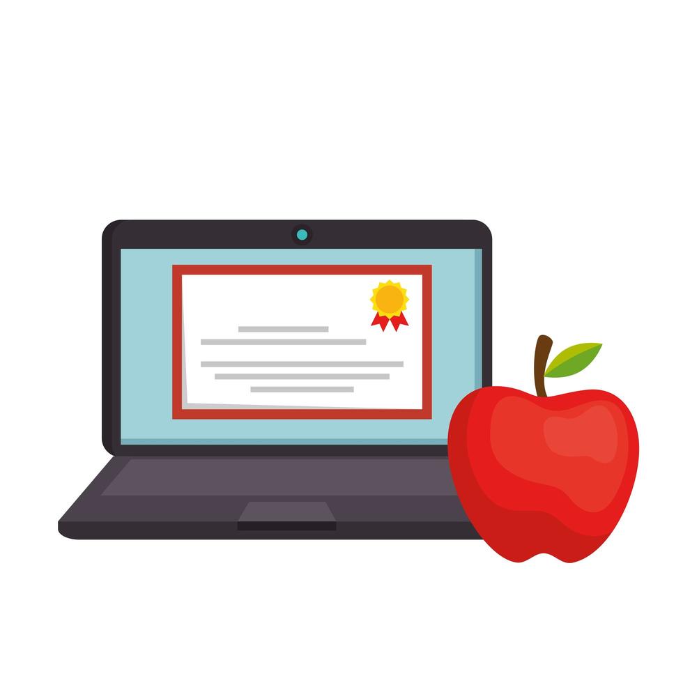 laptop per l'istruzione in linea con le icone vettore