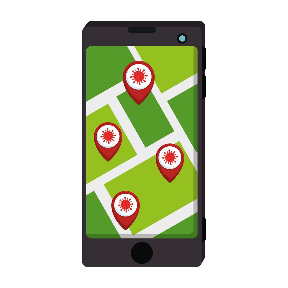 smartphone con app di localizzazione infezioni covid 19 vettore