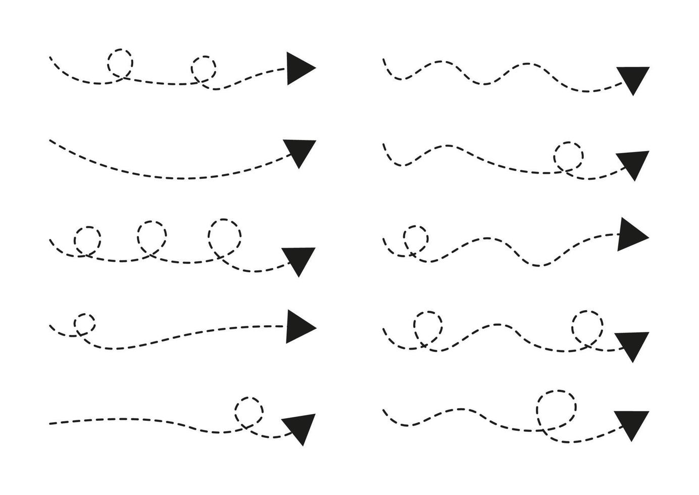 impostato di tratteggiata linea frecce, tratteggiata linea freccia collezione vettore