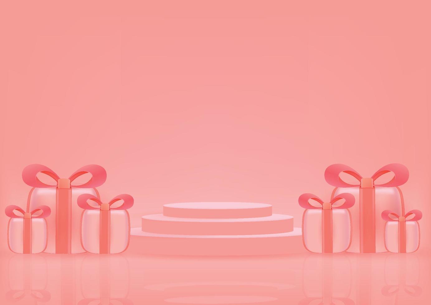 vacanza, regalo, celebrazione sfondo con 3d podio Prodotto con 3d isolato rosa regalo scatole vettore