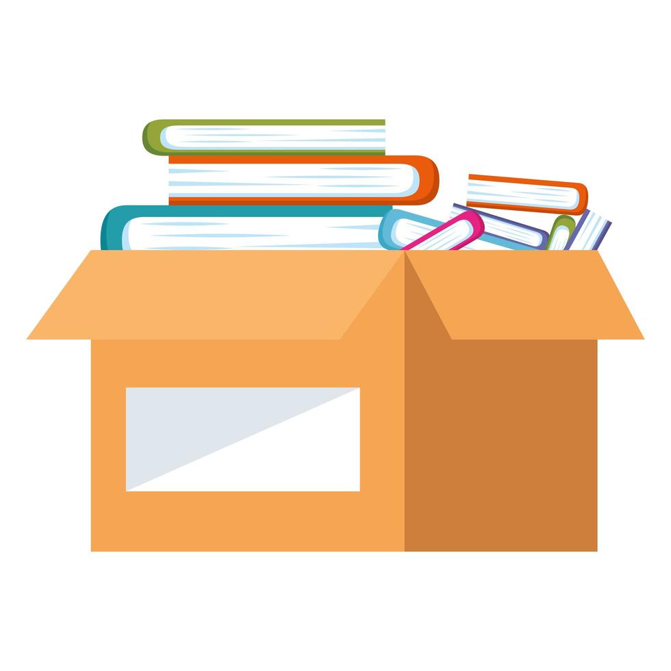 scatola di cartone per le donazioni libri, assistenza sociale, volontariato e concetto di beneficenza vettore