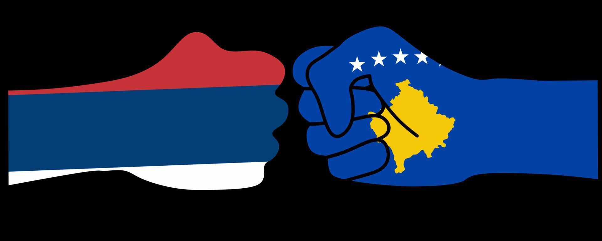 mano cazzotto con Serbia kosovo bandiera isolato su nero sfondo.conflitto fra kosovo e Serbia illustrazione vettore