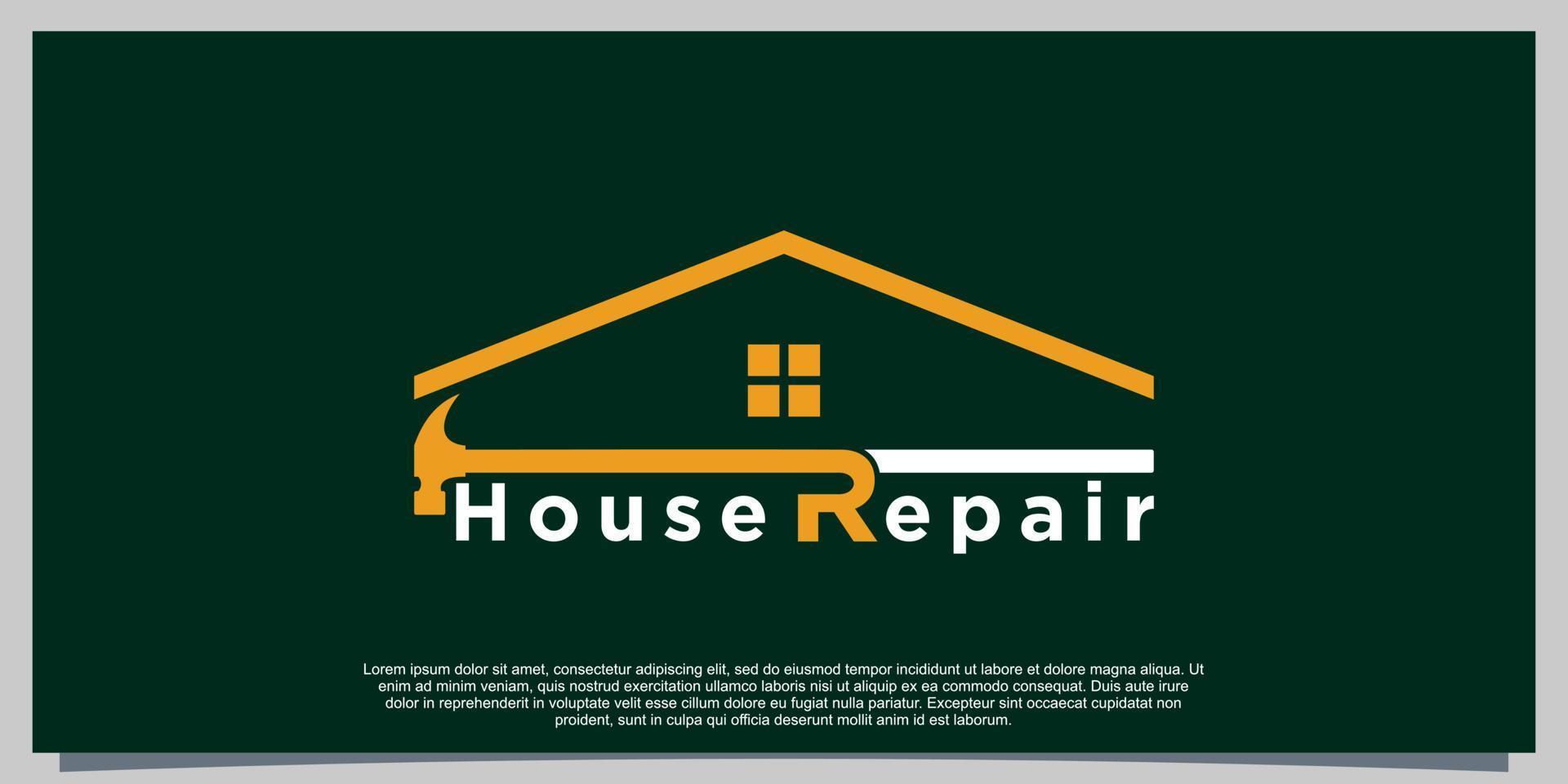 Casa riparazione logo design con martello icona creativo concetto vettore