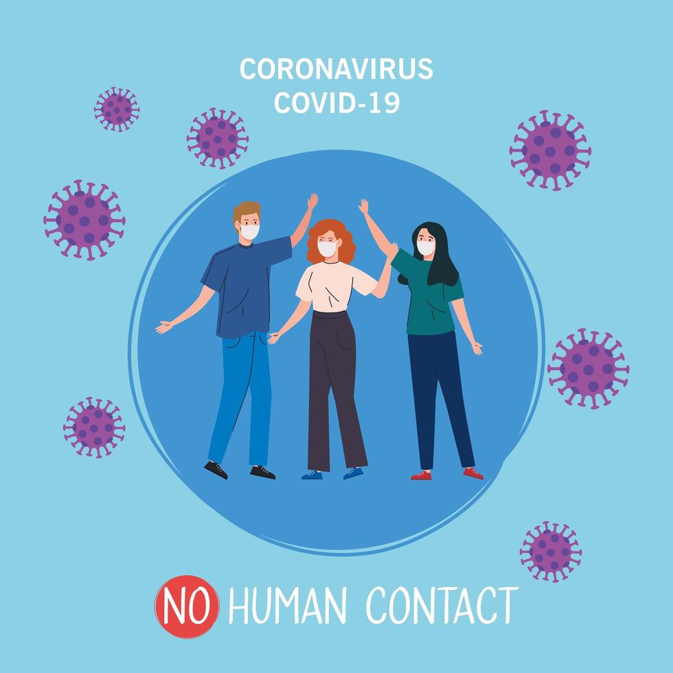 nessun contatto umano, persone che usano la maschera facciale contro il coronavirus 2019 ncov vettore