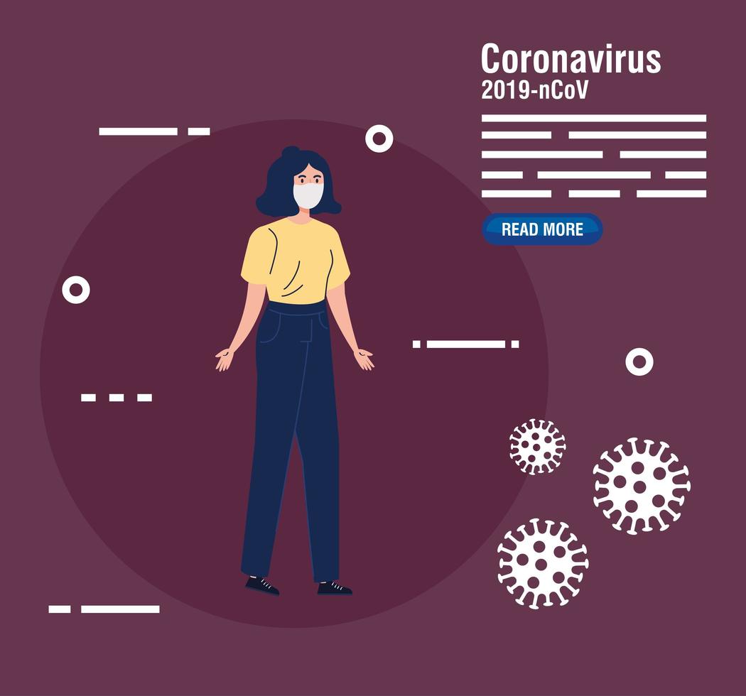 donna che utilizza una maschera protettiva medica contro il coronavirus 2019 ncov vettore