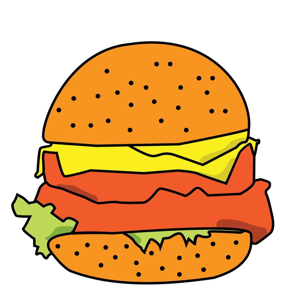 hamburger disegnato a mano vettore illustrazione. cartone animato stile. isolato su bianca sfondo. Questo vettore può anche essere Usato come un' Prodotto o marca logo. design per striscione, manifesto, carta, Stampa, menù