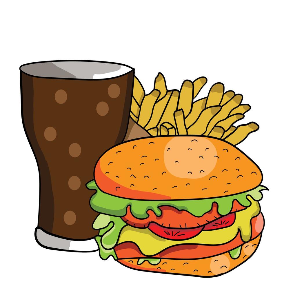 hamburger disegnato a mano vettore illustrazione. cartone animato stile. isolato su bianca sfondo. Questo vettore può anche essere Usato come un' Prodotto o marca logo. design per striscione, manifesto, carta, Stampa, menù