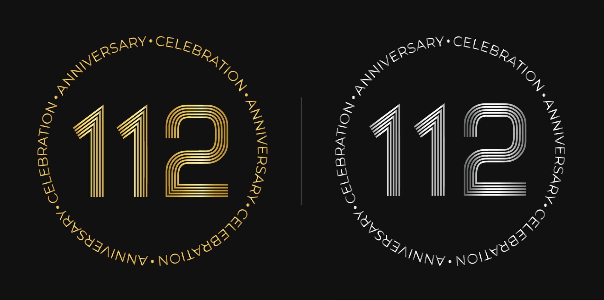 112° compleanno. uno centinaio e dodici anni anniversario celebrazione bandiera nel d'oro e argento colori. circolare logo con originale numeri design. vettore